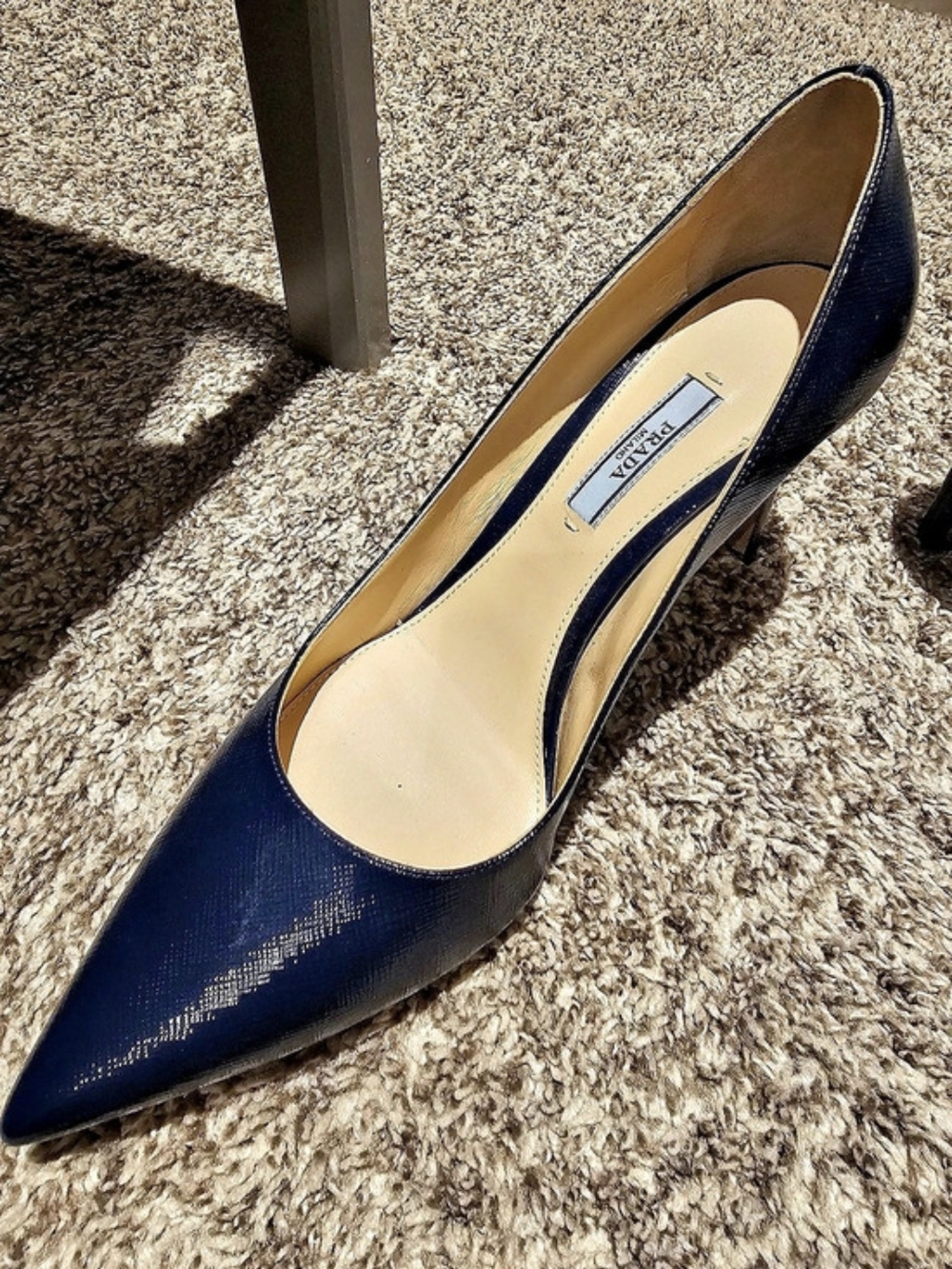 Prada Saffiano Leather Pointed-Toe Pump Blue EU 39